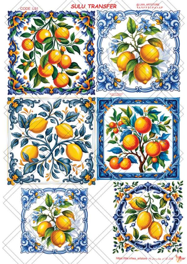 L01 lemon/ترنسفر طرح لیمو قلم آبی کاشی